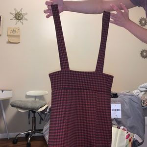 Red Plaid Overall Dress